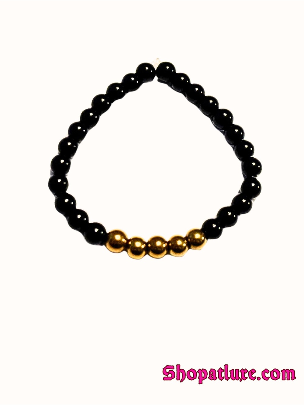 Gold Hematite and Genuine Onyx Beaded Stretch Bracelet - Picture 4 of 4